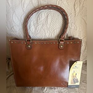 Patricia Nash NWT Brown Zancona Heritage Leather Tote With Metal Studs